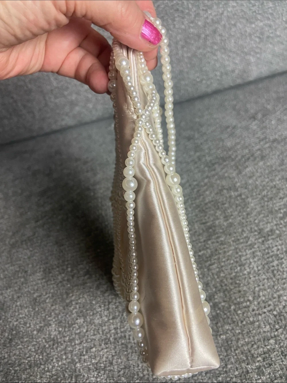 Lulu's Ivory Pearl-Embellished Satin Bag